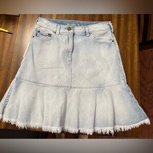 Michael Kors Light Wash Denim Ruffle Hem Skirt